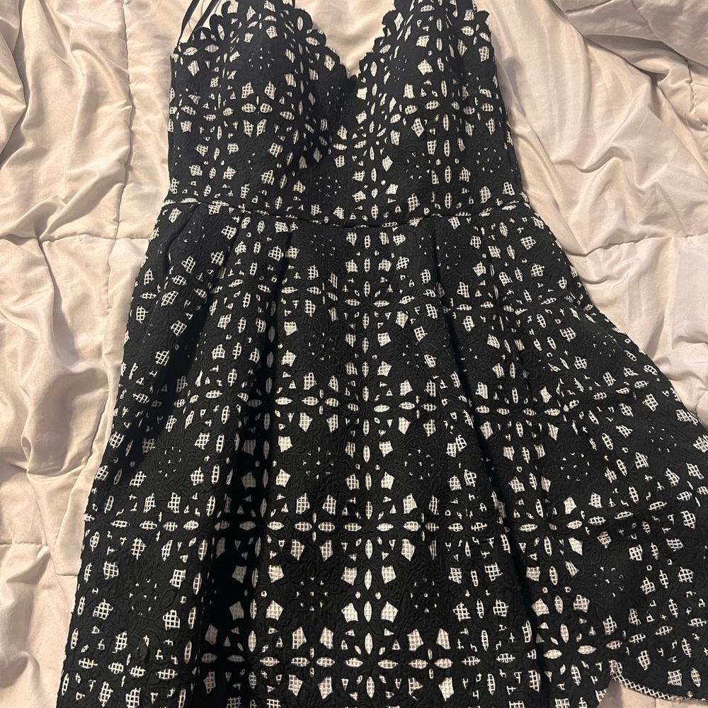 Elegant Black and White Lace Dress